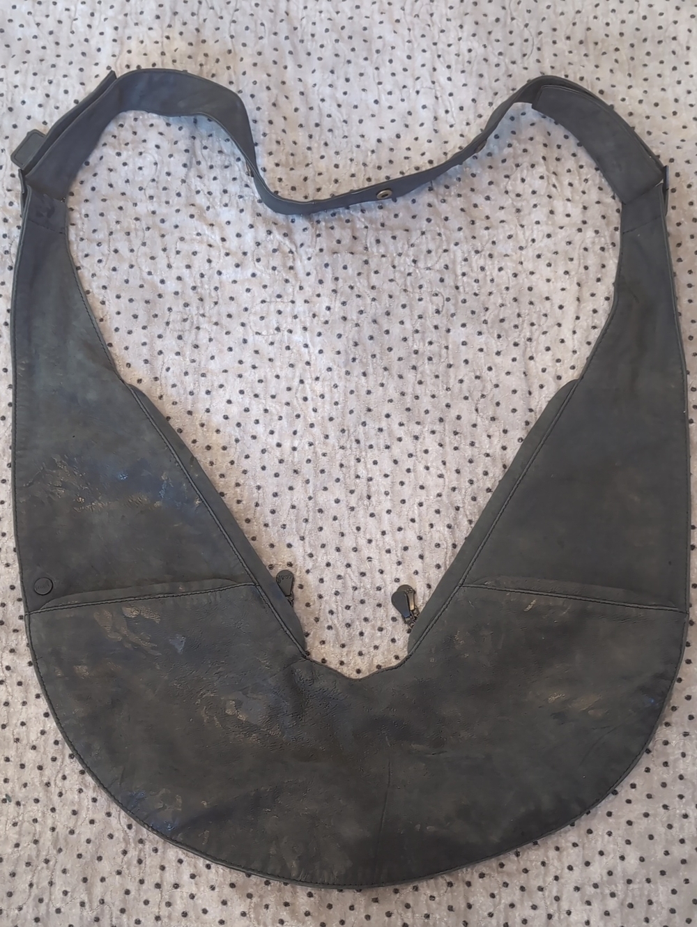 Women's Black Leather Crescent Satchel Shoulder Bag With Weathered Finish